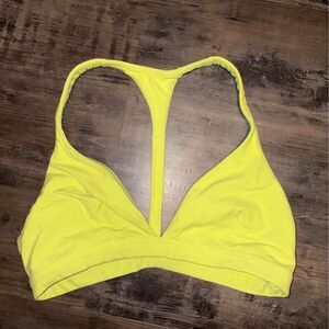 Bright Yellow Athleta Sports Bra Plunge Thin Racer Back Large No Pads